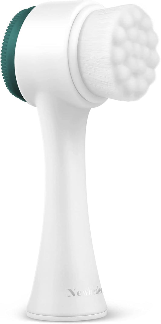 Facial Cleansing Brush,2-In-1 Manual Double Side Face Exfoliating Brush with Ultra Fine Soft Bristles Silicone for Pore Deep Cleansing Massaging Makeup Skincare Removal