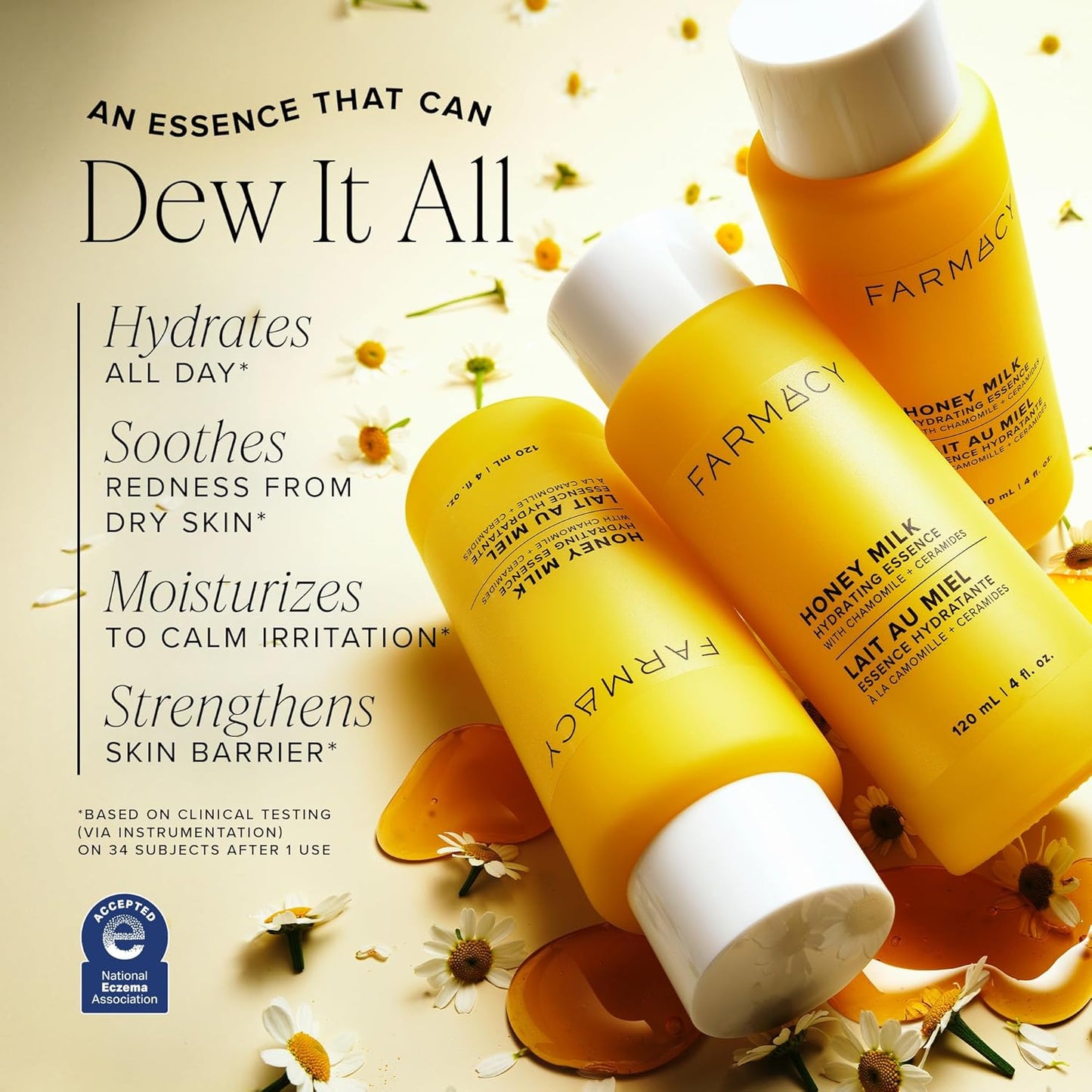 Honey Milk Face Essence - Hydrating Milky Toner with Honey, Ceramides + Chamomile - Helps Strengthen Skin Barrier + Replenish Moisture - Soothing + Calming Skincare (10Ml)