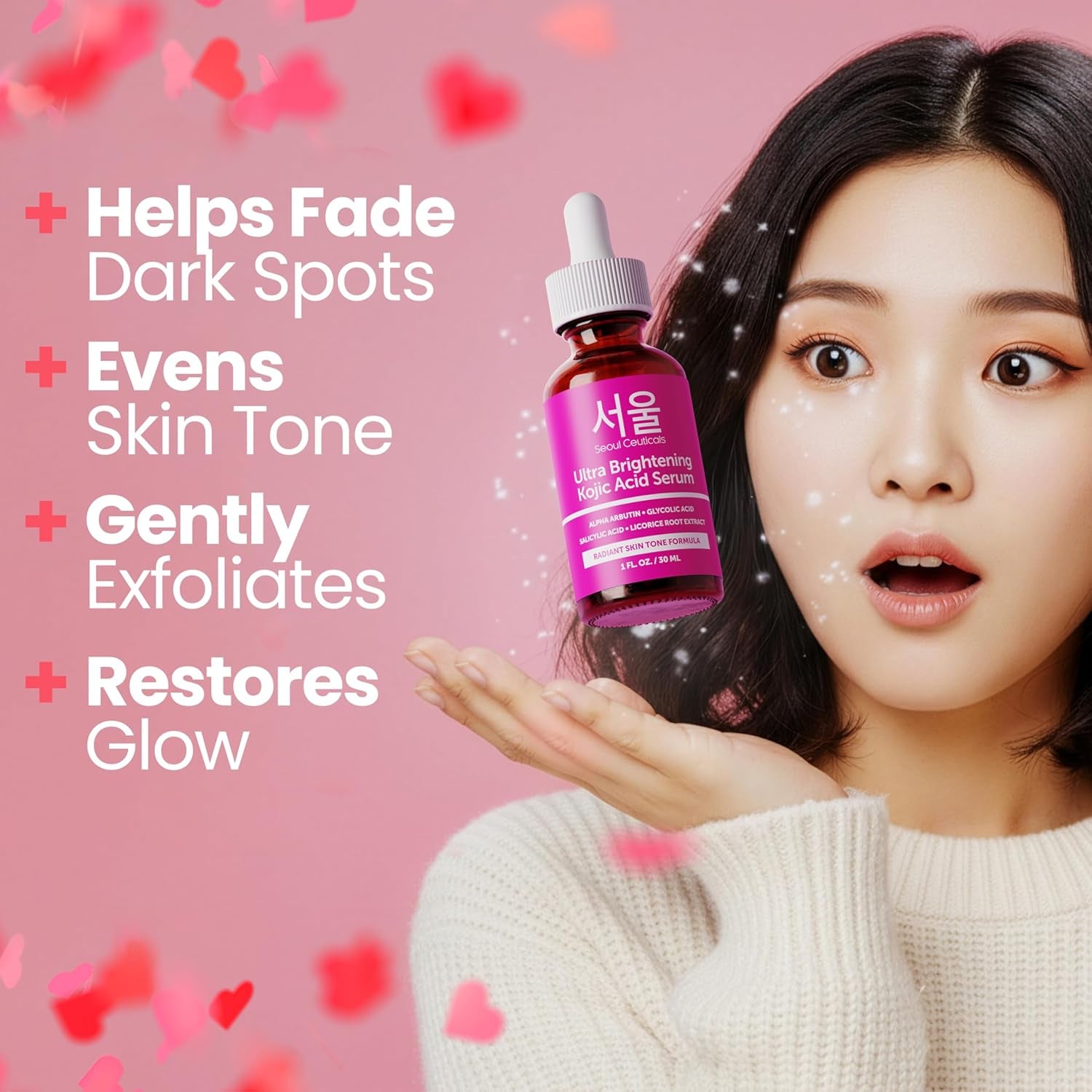 Korean Skin Care Kojic Acid Serum Alpha Arbutin – Dark Spot Remover Corrector Glycolic Acid + Salicylic Acid K Beauty 1Oz
