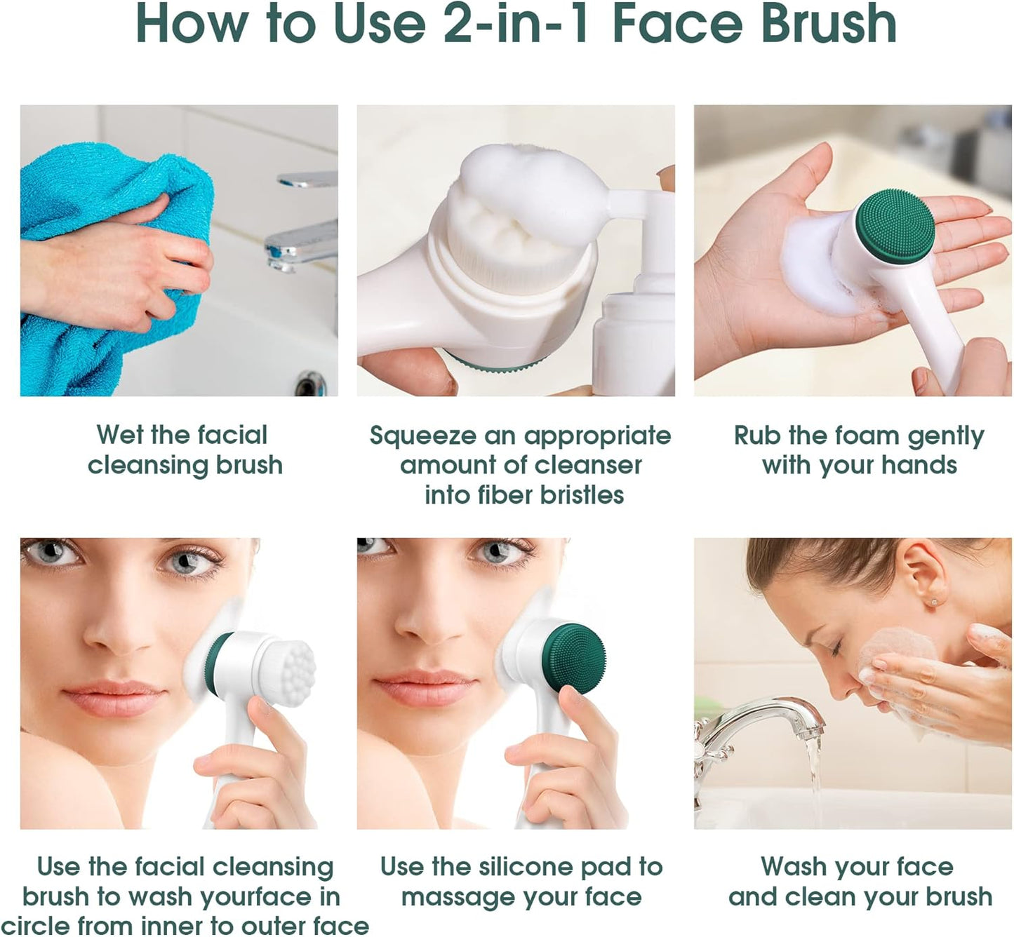 Facial Cleansing Brush,2-In-1 Manual Double Side Face Exfoliating Brush with Ultra Fine Soft Bristles Silicone for Pore Deep Cleansing Massaging Makeup Skincare Removal